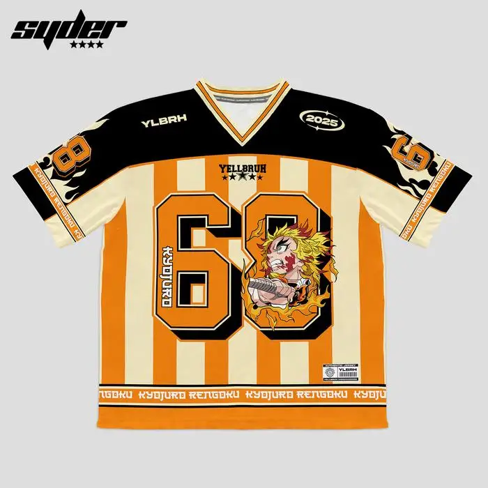 Jersey 68 Slayer Kyojuro Rengoku Y2k Stile coreano Kpop Baseball Hockey T-shirt oversize Moda Anime Quotidiano Unisex Top Tees