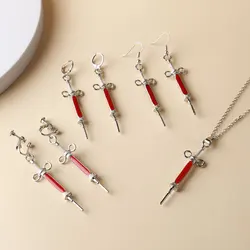 Movie The English Patient Theme Necklace Earring Jewelry Vintage Syringe Shape Enamel Pendant Metal Alloy Cosplay Props Accessor