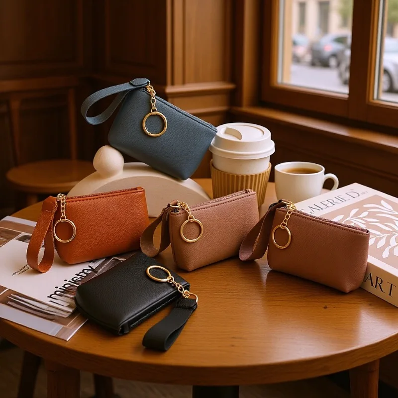 

4pcs Mini Wallet Lychee Pattern Portable Coin Purse with Lanyard Wholesale for Men Women Daily Use