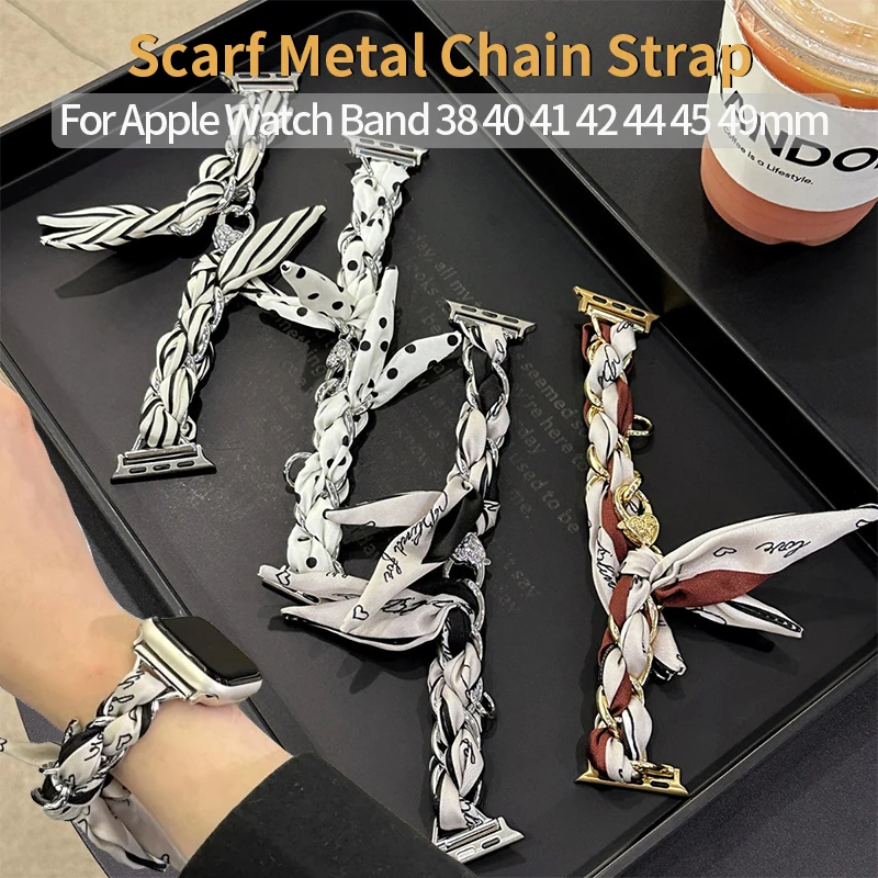 

Scarf Metal Chain Strap for Apple Watch Serie 7 Correa 45mm Band 49mm 41mm 38 44 40 Women Bracelet for IWatch Band 9 8 SE 6 5 4