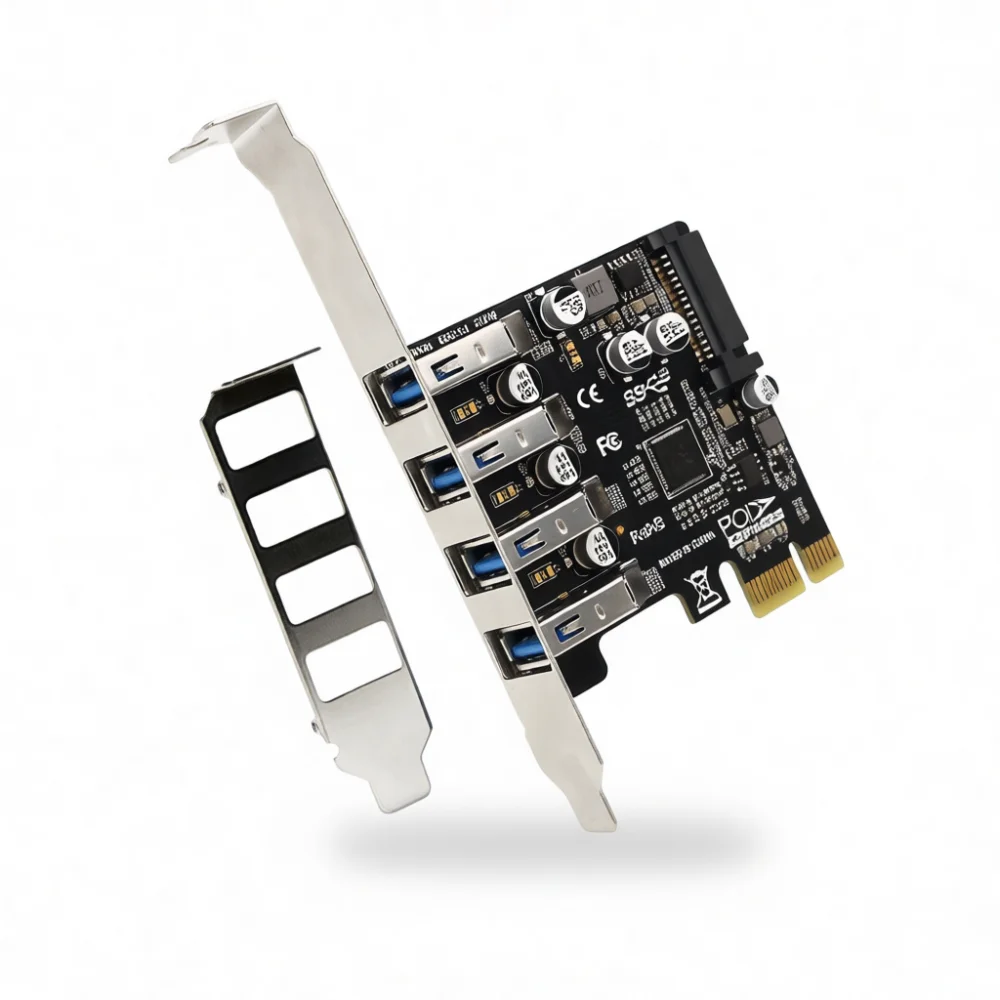 PCI Express To USB 3.0 Card Quad Port Adapter Dual Power Supply Interface For PC Desktop Server Computer Hardware Parts