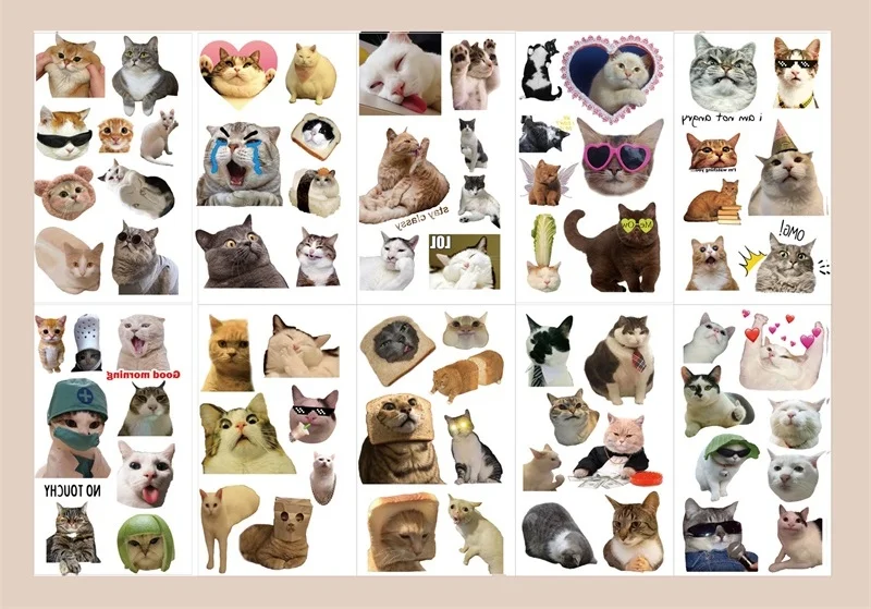 10Sheets Vintage Cat Small Tattoo Stickers Aesthetic DIY Children's Washable Korean Decoration Scrapbooking School Supplies