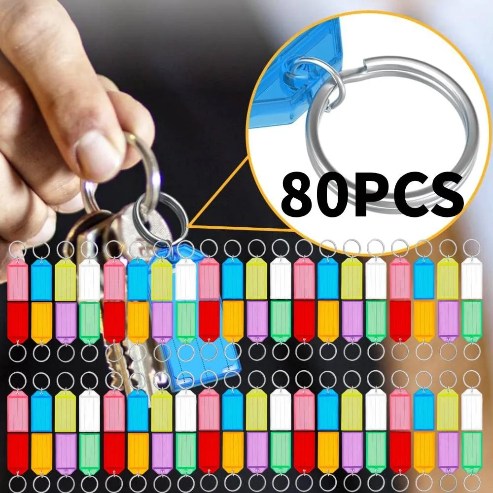 

[80pcs] Key Tags with Ruled Blank Paper Labels, Plastic Key Chain Tags, Transparent Covers Split Rings Sturdy Item Identifiers