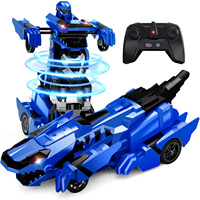 2-in-1 Robot Transforming Remote Control Car,360° Rotating Drift RC Cars, Electric RC Dinosaur Toy One-Button Deformation RC Car