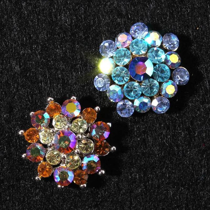 5pcs/lot 20MM 2Style Vintage Shiny Metal Dotted Colorful Crystal Clear Decorative Rhinestone Buttons For Girl Hair Accessories