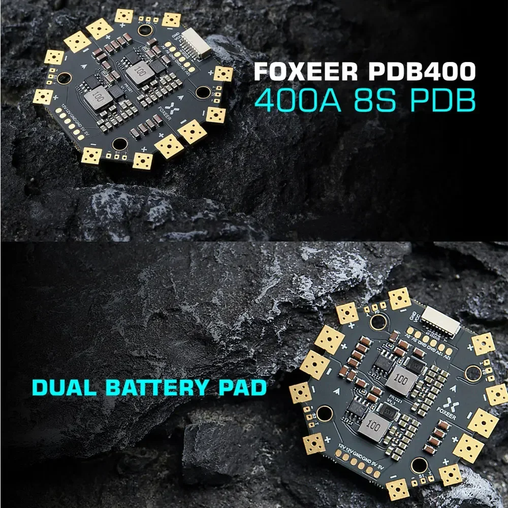 

Foxeer PDB400 8S 400A PDB Dual Battery Pad 12 Hubs for RC Multirotor Airplane Helicopter FPV Long Range Cinelifter DIY Parts