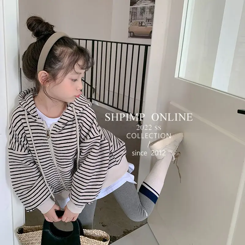 

Girls' Autumn Coat 2022 New Children 'S Sweater Spring And Autumn Hooded Little Girl Striped Top