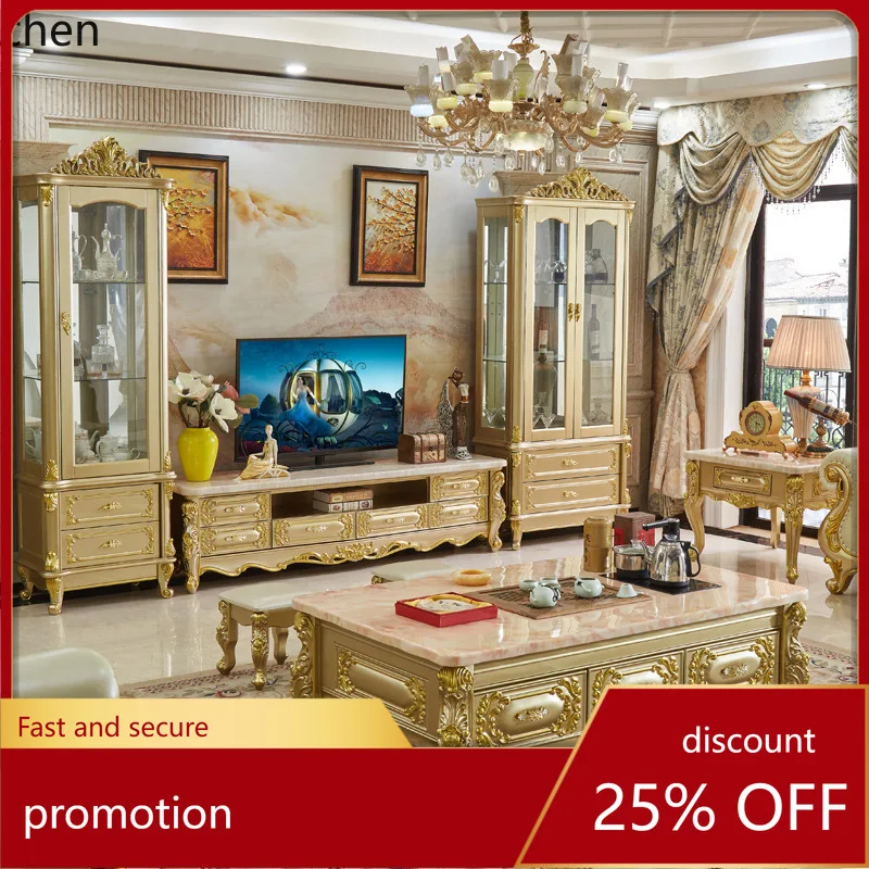 

YFY Coffee Table and TV Cabinet Set Marble and Solid Wood Coffee Table