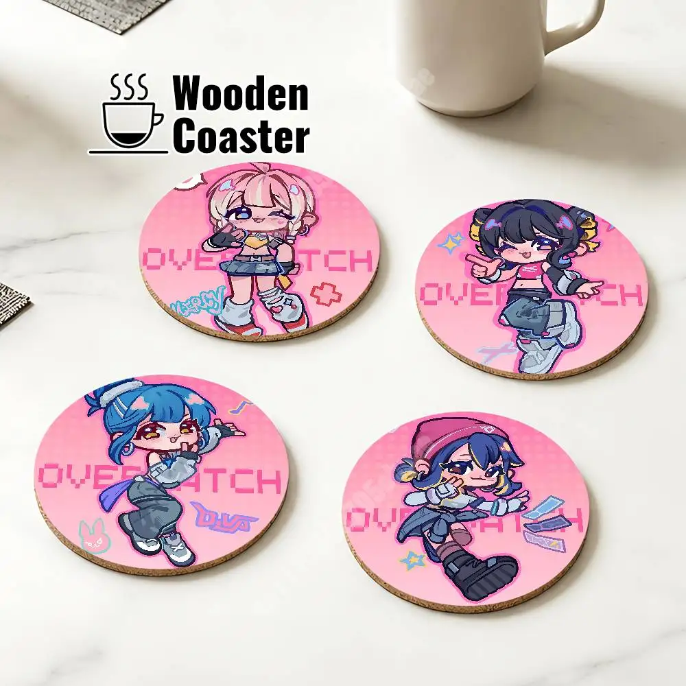 O-Overwatch-ES Pop Game Wooden Cup Mat Espresso Whiskey Soda Water Coaster for Dessert Store