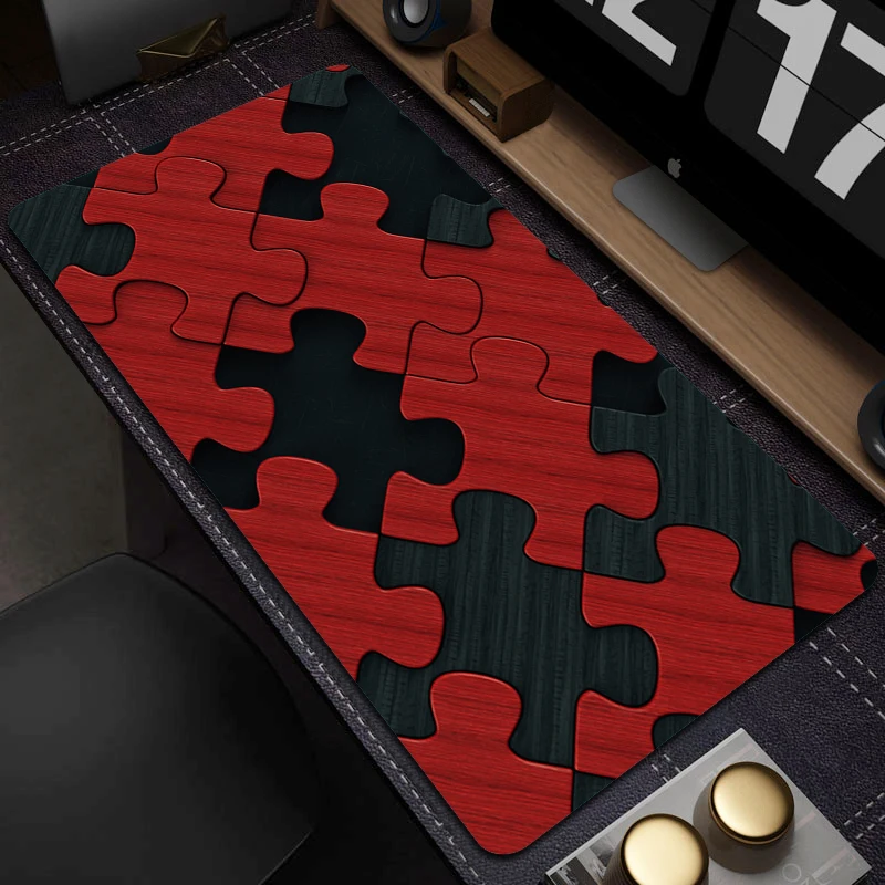 

Red Jigsaw Puzzle Mouse Pad Art Geometric Figure Game Mousepad Large Gaming Mouse Mat HD Print 900x400mm Keyboard Pad Table Mat