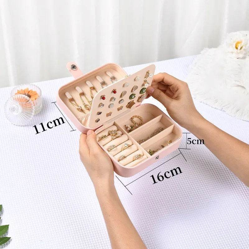 

Double Layer Portable Jewelry Box Travel Organizer Jewelry Case Leather Storage Earrings Necklace Ring Jewelry Organizer Display