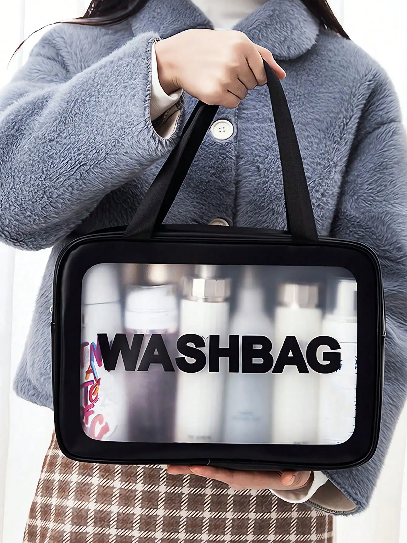 

Large Waterproof Clear Makeup Bag with Double Handles for Travel Toiletries