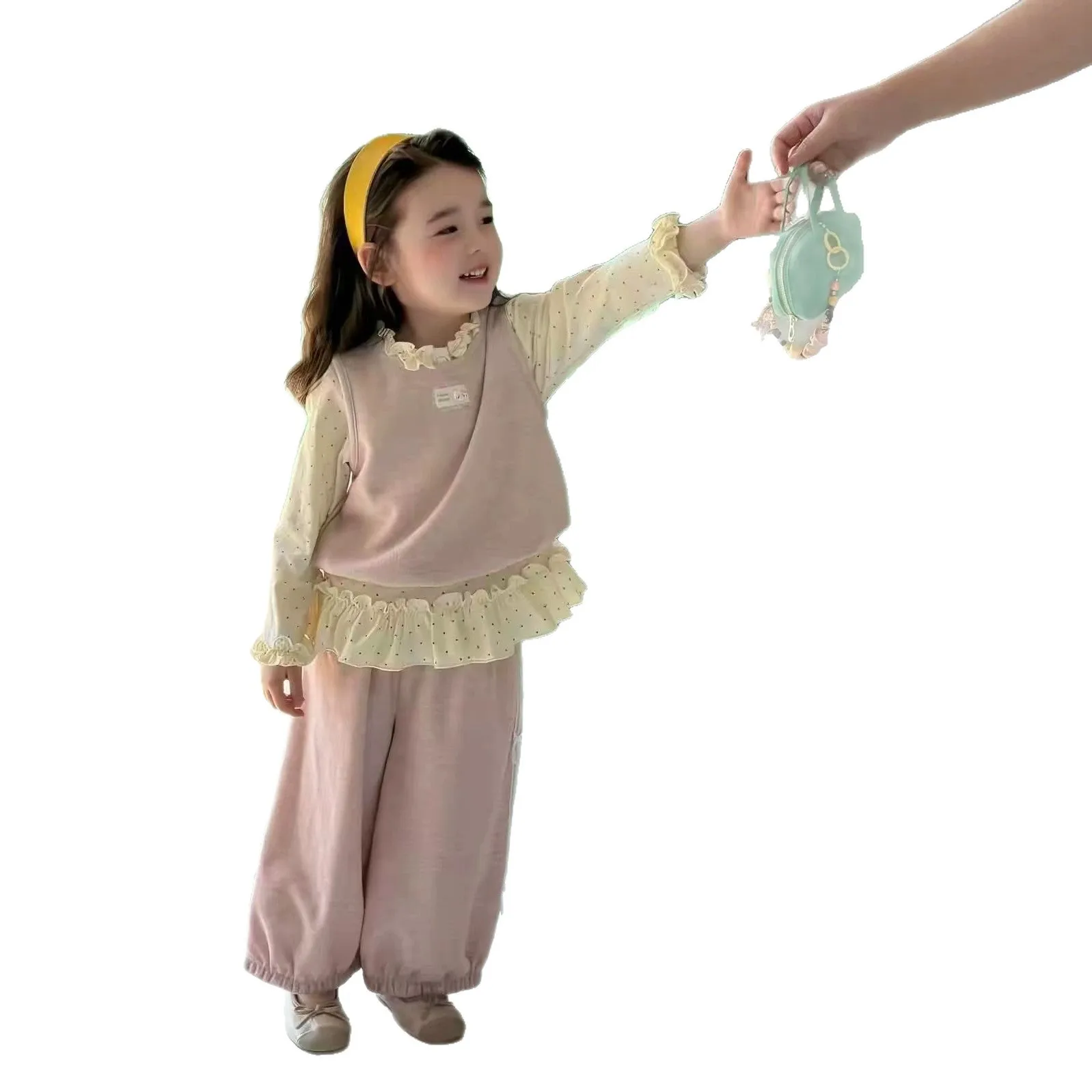 Suit Girls Autumn Vest Baby Korean Version Three Piece Set Girls Western-style Shoulder Children Fashionable Set