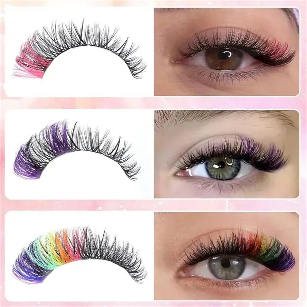 120 clusters of 6-color eyelash clusters, colored eyelash clusters, individual eyelashes, D-roll colored false eyelashes