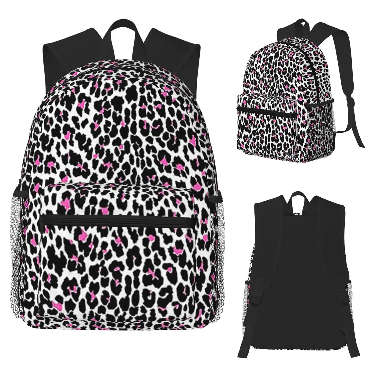 

Pink Leopard Print White Animal Print Student Backpack School Bag Hiking Travel Daypack for Men Women Bookbag Shoulder Bags