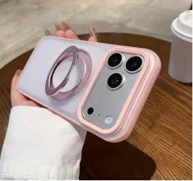 

Подходит для iPhone 17 Air, 17 Pro Max и iPhone 16 Pro Max: магнитный чехол для телефона, оранжевый защитный чехол с вращающейся на 360 градусов подставкой.