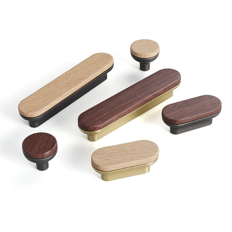 Cartoon Round Single Hole Wooden & Zinc Alloy Pull Handles Wood Grain Furniture Knobs  Kids Room Cabinet Wardrobe Drawer Door