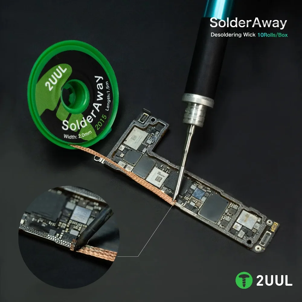 2UUL DW11 Solder Away Desoldering Wick 2015 10 Rolls/BOX for Mobile Phone PCB Motherboard Welding Clean Desoldering Braid Tools
