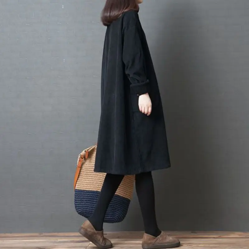 Plus Size 5XL 150KG Woman Vintage Dresses Fleece Warm Long Sleeve A-line Turtleneck Casual Loose Dress Elegant Clothes