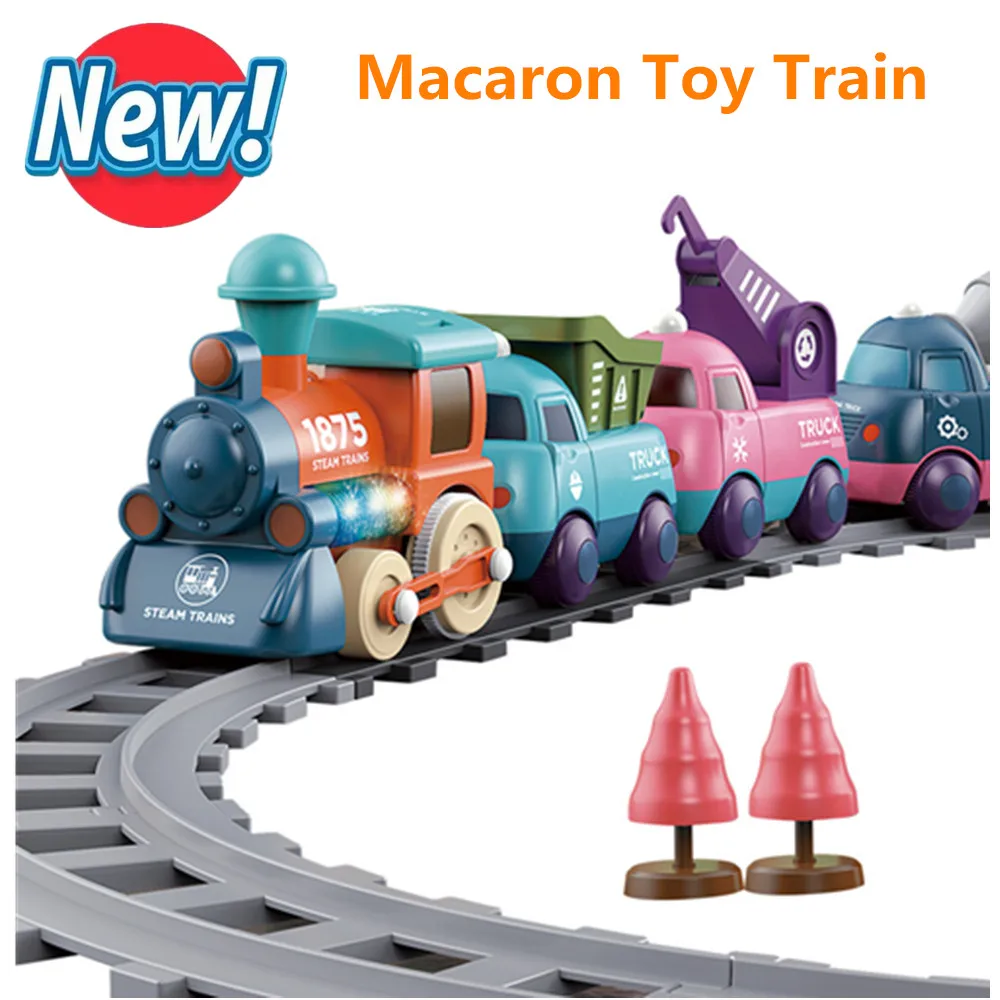 Track Train Toy Macaron Color Safe Materials  With LED Lights And Sound Train Set Track Circumference 210cm