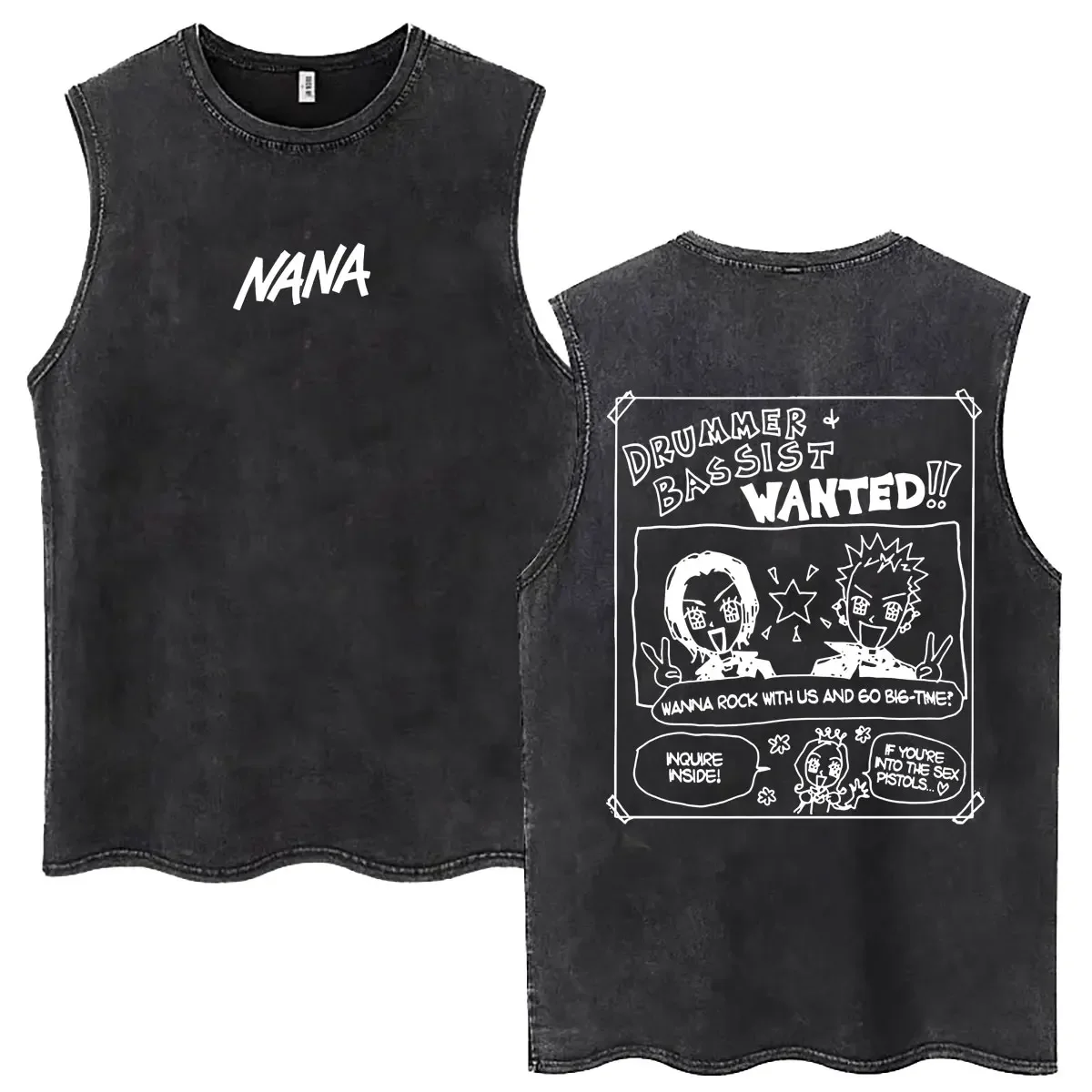 Anime Black Stones Ren Honjo Nana Vintage Washed Tank Tops Men Women Manga Oversized Sleeveless T Shirts Unisex Retro Streetwear