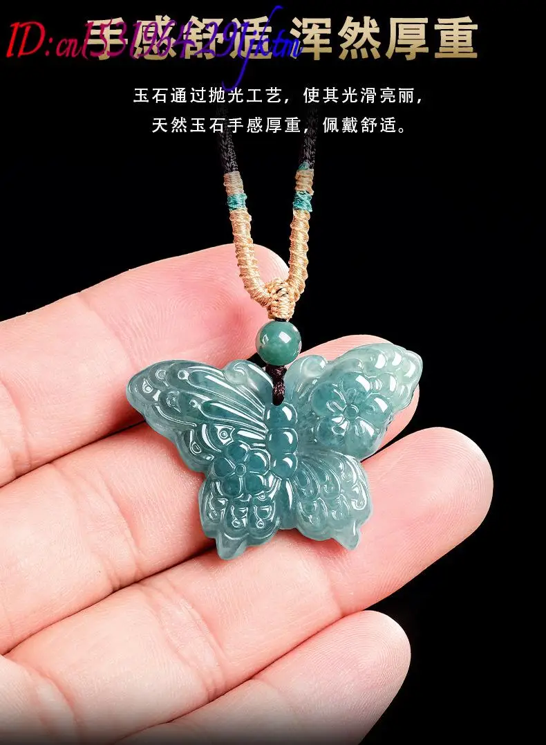 Natural Burmese Jadeite Butterfly Pendant Necklace Luxury Accessories Gemstone Real Jade Fashion Vintage Gifts for Women view 5