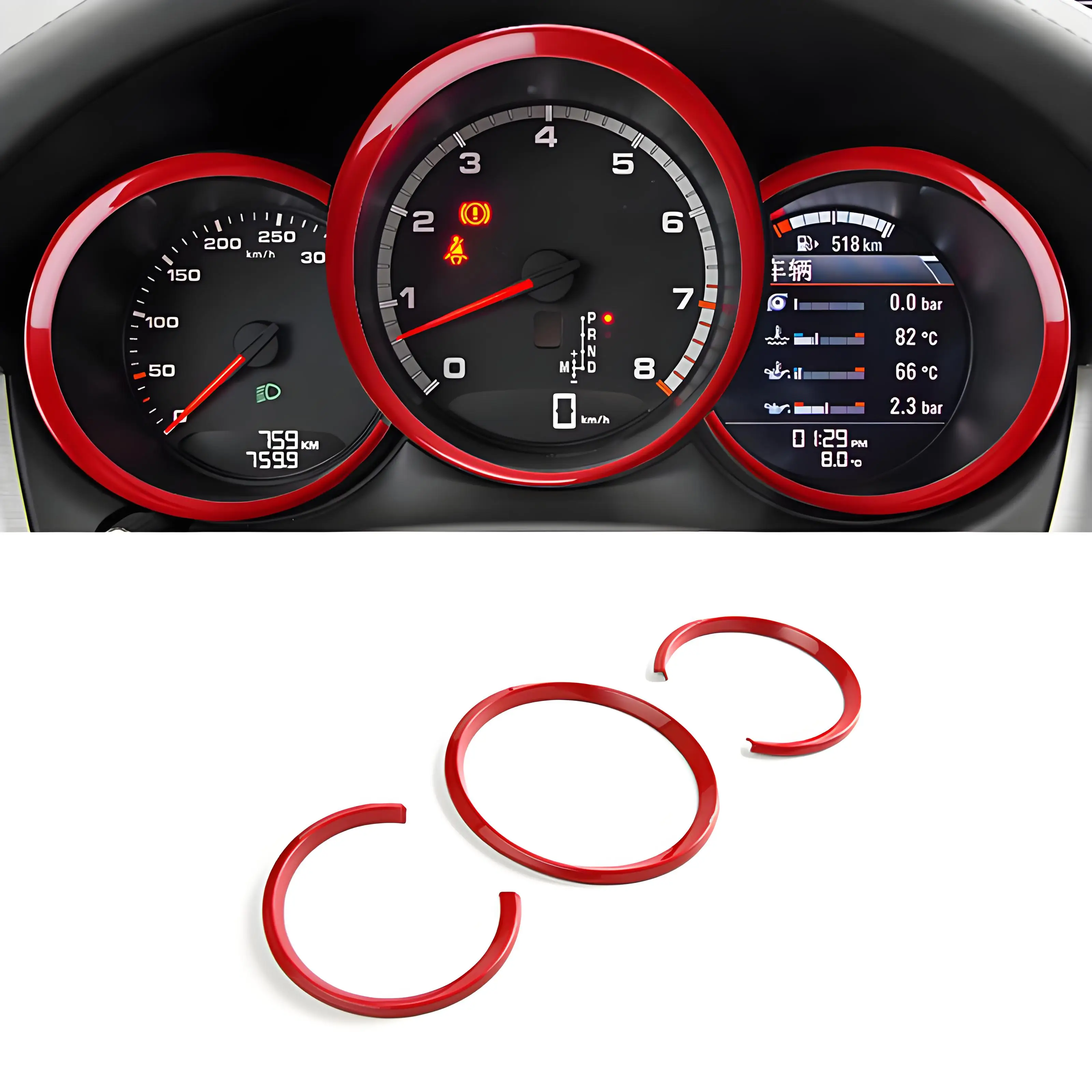 For Porsche Cayman Macan Boxster 718 987 981 Car Accessories Dashboard Gauge Trim Ring Sports Red Style