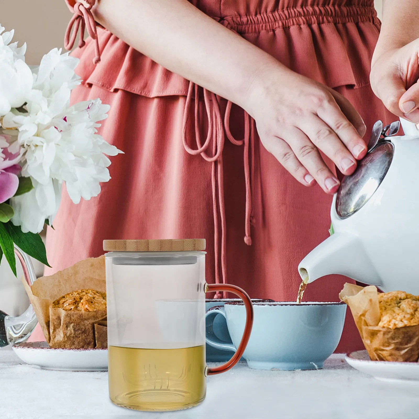 450Ml Glass Tea Cup with Built - đánh giá và giá Coffee Tea Green