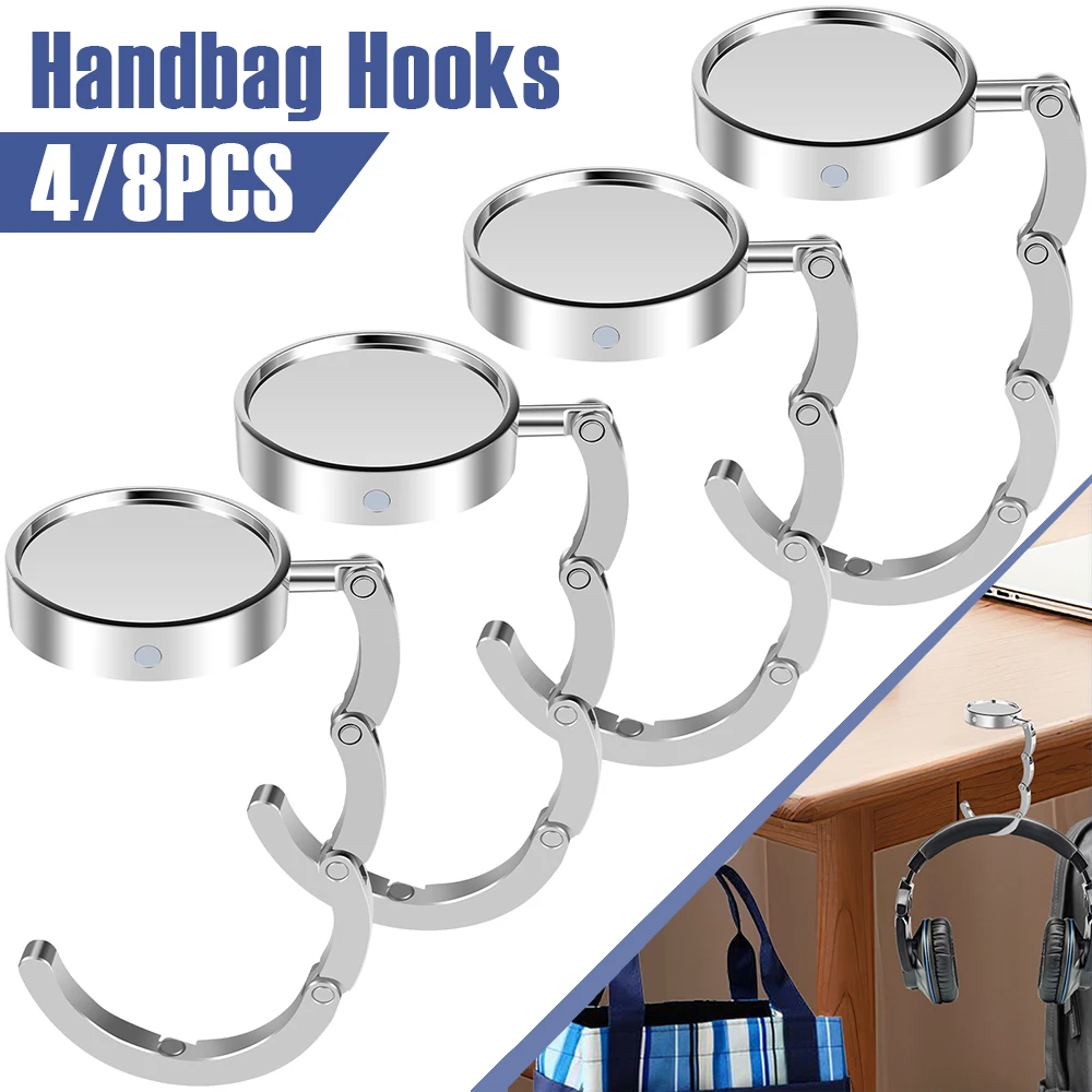 4/8Pcs Handbag Hooks Folding Metal Table Bag Holders Portable Purse Hangers Unique Parts Accessories Multipurpose Non-Slip Hooks