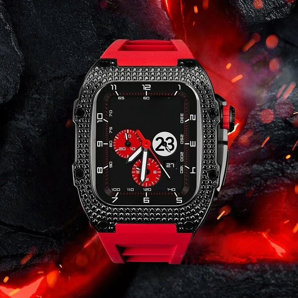 Caixa de aço inoxidável para apple watch mod kit 44/45mm luxo diamante incrustado acessórios tendência da moda aplicar à série 9/8/7/6/5/4