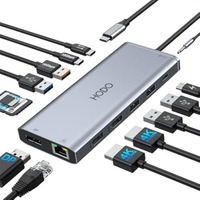 Dockingstation Laptop 2 Monitore, Docking Station USB C Hub Adapter 14 in 1 mit Dual HDMI, 10 Gbps Datenport, DisplayPort, Ether