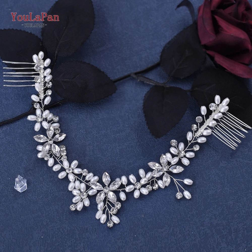 YouLaPan Pearl Wedding Headband with Combs Woman Hair Clip Bride Tiara Headpiece Rhinestone Bridal Headwear Accessories HP128