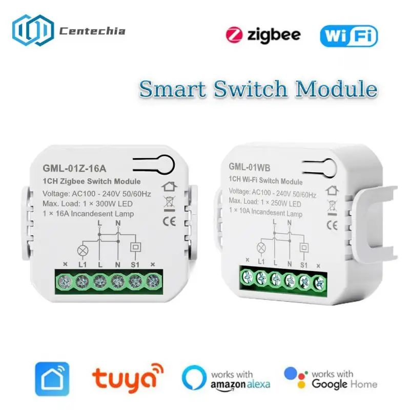 Tuya WiFi Zigbee MiNi Smart Switch Breaker on/off device 1/2-way control Timer Wireless Switch Work With Alexa Google Home Alice