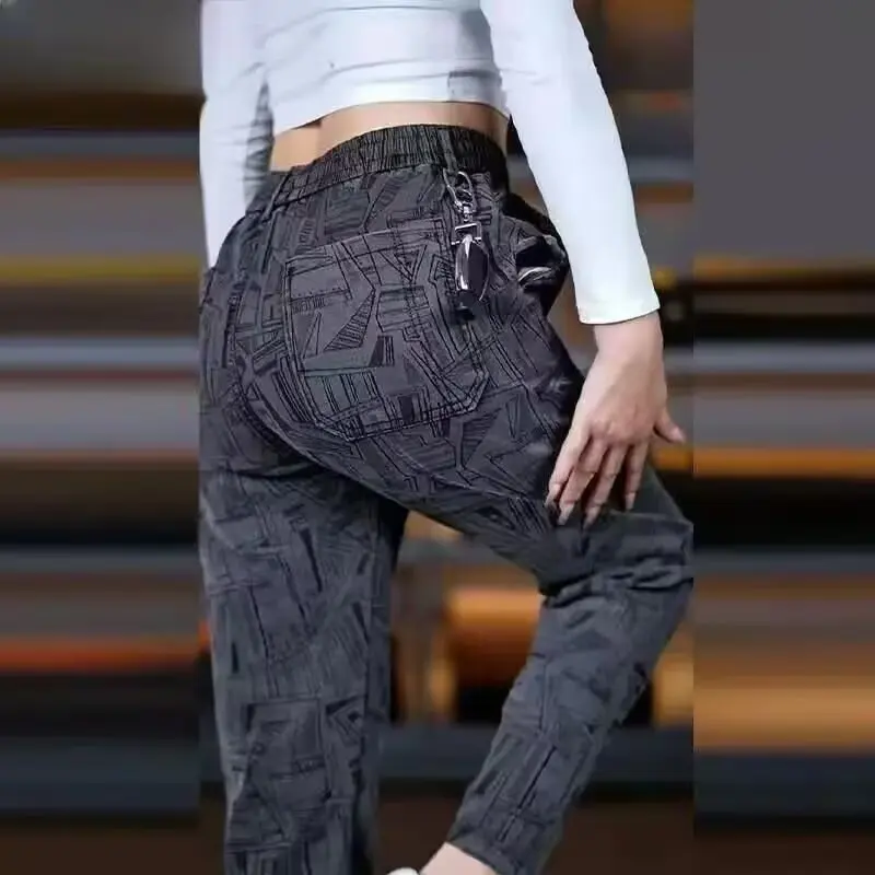 Spring Autumn Men's Casual Pants Fashionable Sporty Floral Embroidery Side Pockets Straight Leg Polyester Fiber mid Waist