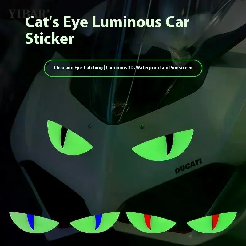 Luminous 3D Demon Eye Cat Eye Design Motorcycle Sticker Glowing Headlight Decal For Scooters Decoration