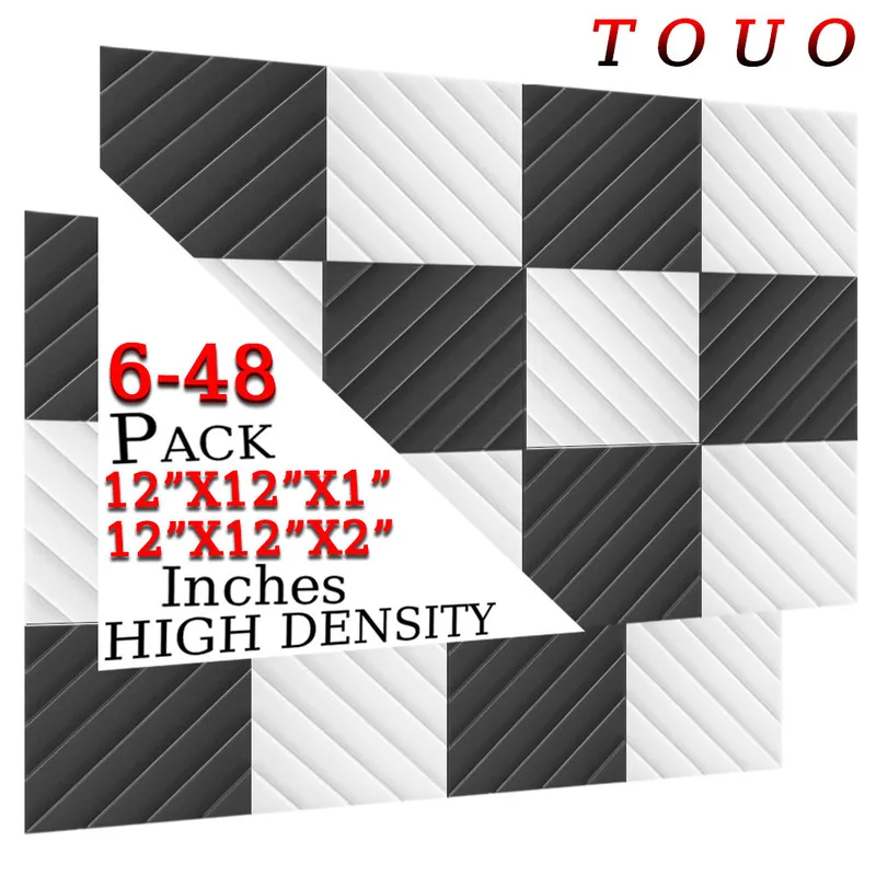 

TOUO Acoustic Foam 6/12/24/48 Pcs Diamond Groove Foam Panels Flame-Retardant Sound Absorbing Material Room Acoustic Treatment