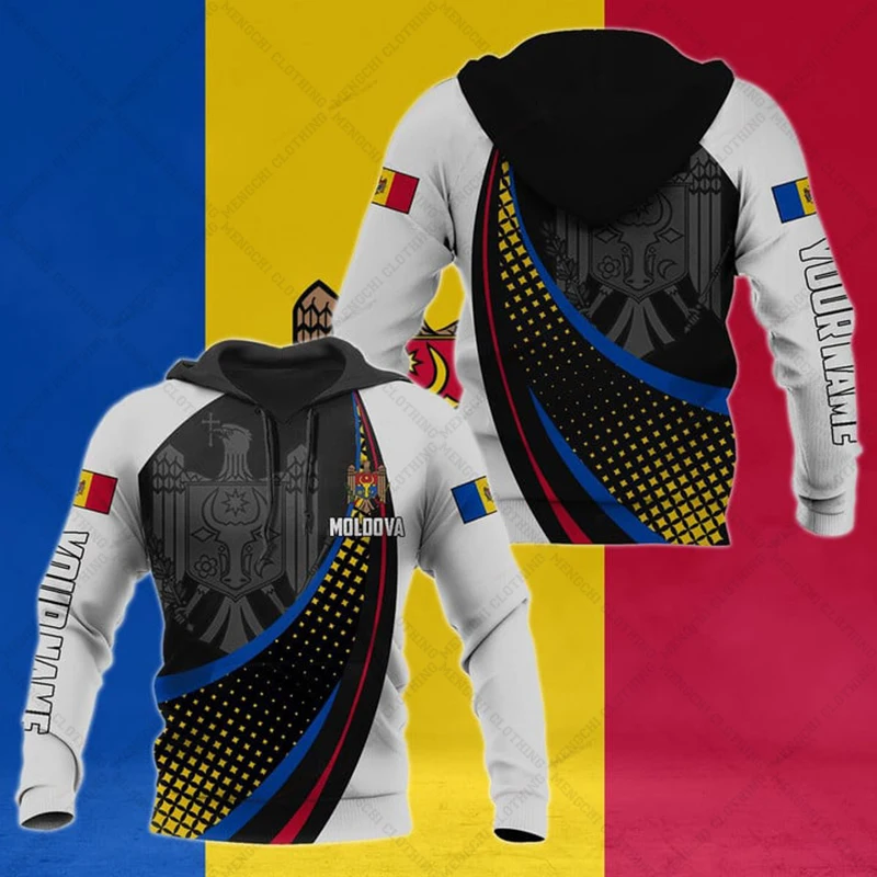 

Custom Name Moldova Emblem Sports Style Hoodies Loose Men's Fashion Sweatshirts Boy Casual Clothing Oversized Streetwear