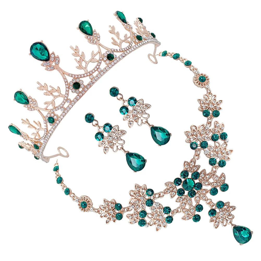 

1Set Rhinestone Jewelry Set for Bride Crown Necklace and Earrings Women's Wedding Party Accessory Gift Glittering Tiaras Dangle