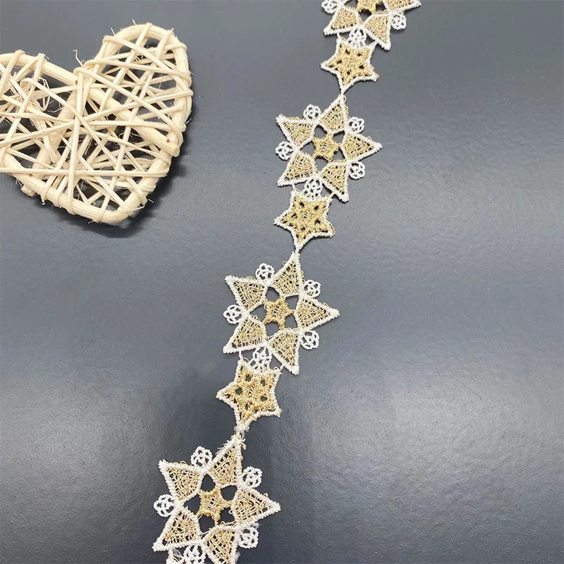 1 Yard Flower Leaves Stars Embroidery Lace Sewing Gold Wedding Dress Fringe Collar Crafts Fabric Sewing Accessories Wholesale