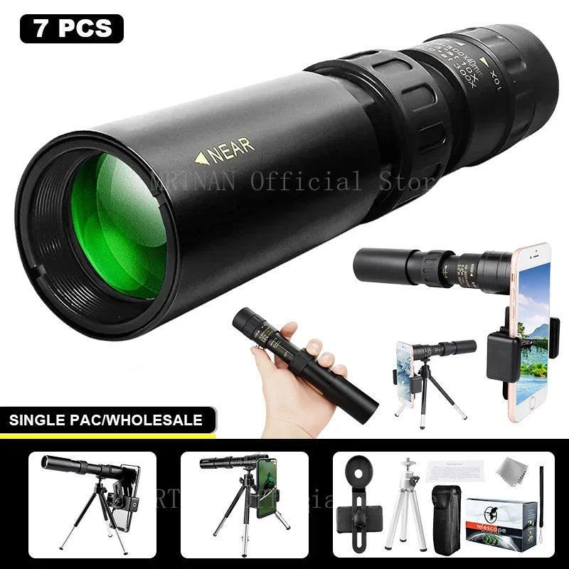 Metal 10-300X Zoom HD Bak4 Powerful Binoculars Long Range Portable Professional Telescope Monocular for Hunting Camping