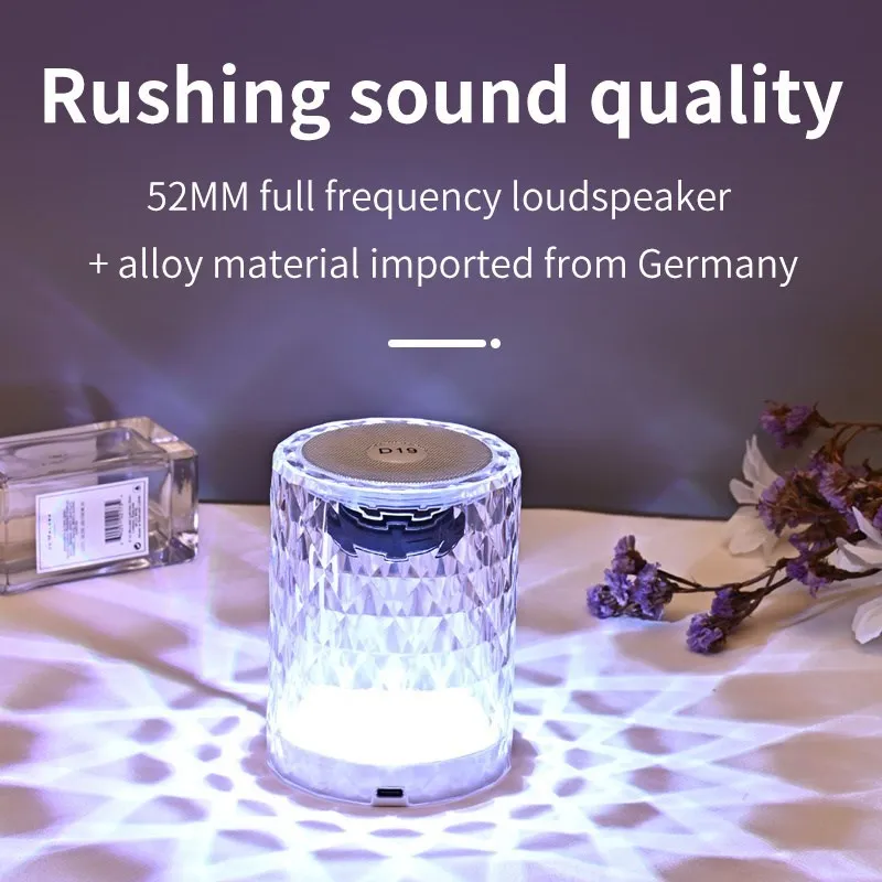 2023 AI Bluetooth Speaker Voice Control Hi-Fi TWS Portable Laptop Wireless Speakers Plastic Crystal LED Car Colorful Mood Lights