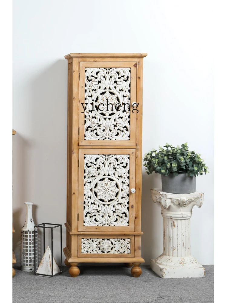 ZK Country Style Solid Wood Cabinets with Cutout Drawer Door Design Homestay Hotel Curio Cabinet