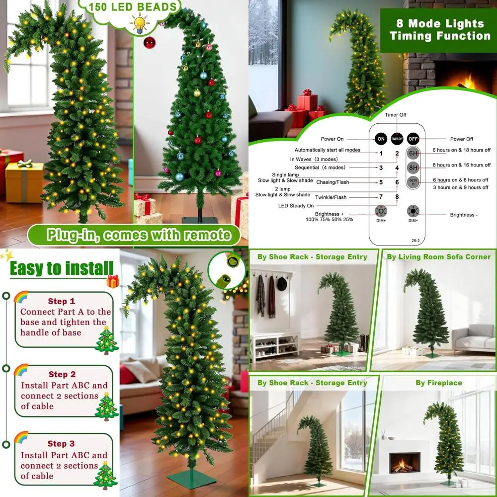 

Искусственная рождественская елка с предварительной подсветкой, 7 футов и пультом дистанционного управления с таймером для праздничного декора дома и офиса