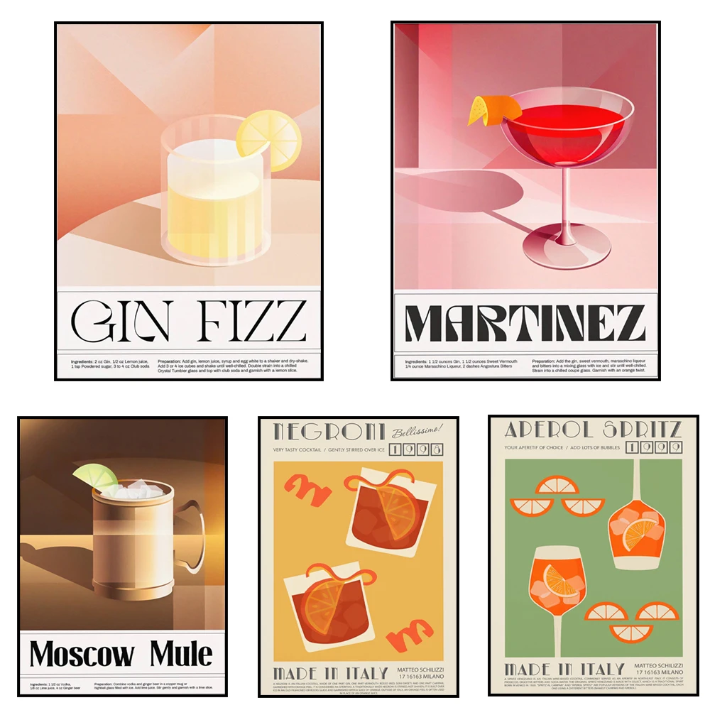 Cocktail print, margarita, gin, mojito, Moscow mule poster print, cocktail poster, bar art, home bar decor