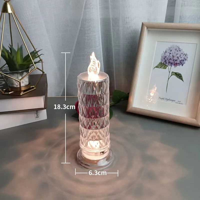 LED Crystal Table Lamp Rose Projection Light Romantic Diamond Atmosphere Light Night Light for Bedroom Party Christmas Decor