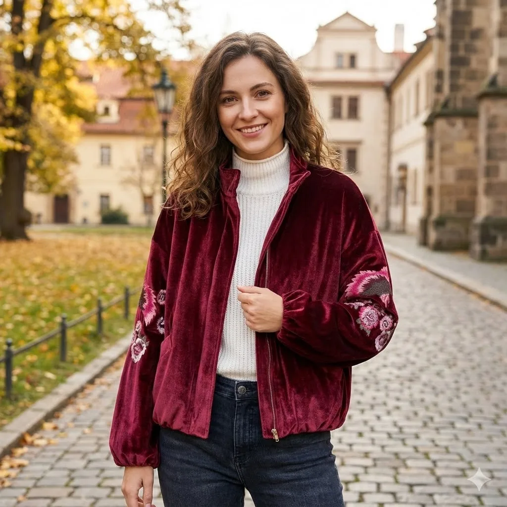 

Бархатная женская куртка с цветочной вышивкой на молнии, свободная модная утепленная женская куртка с длинными рукавами, вечерний топ для уличной вечеринки