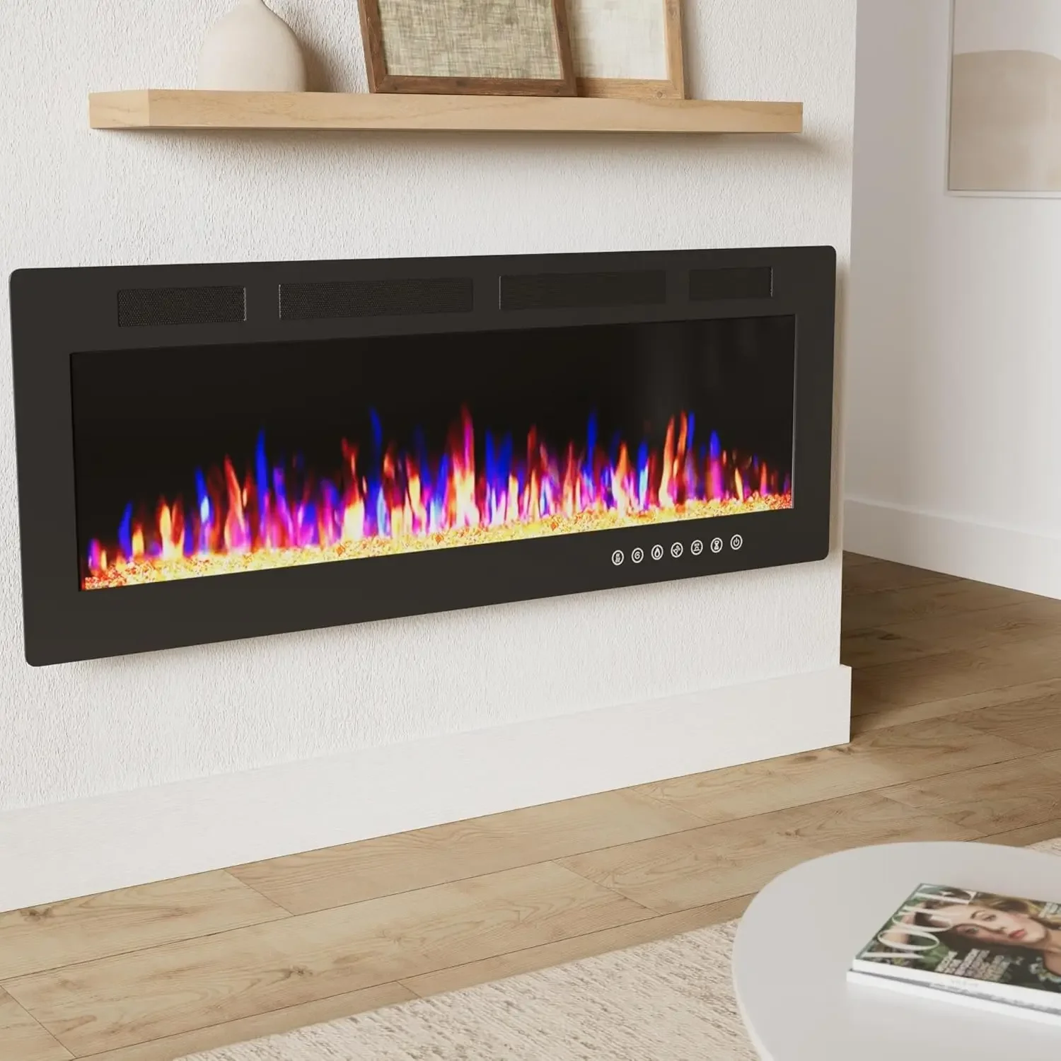 72 inch Ultra-Thin Electric Fireplace in-Wall Recessed and Wall Mounted Fireplace Heater, Linear Fireplace with Multicolor Flame