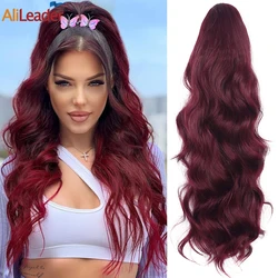 Alileader Synthetic 24 Inch Long Wavy Curly Ponytail Drawstring Ponytail Clip In Hairpiece Black Blonde Ponytail For Women