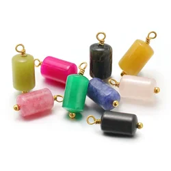 10pcs Gold Plated Stainless Steel Natural Stone Cylinder Charm Boho Pendant for DIY Jewelry Necklace Earrings Bracelets Supplies