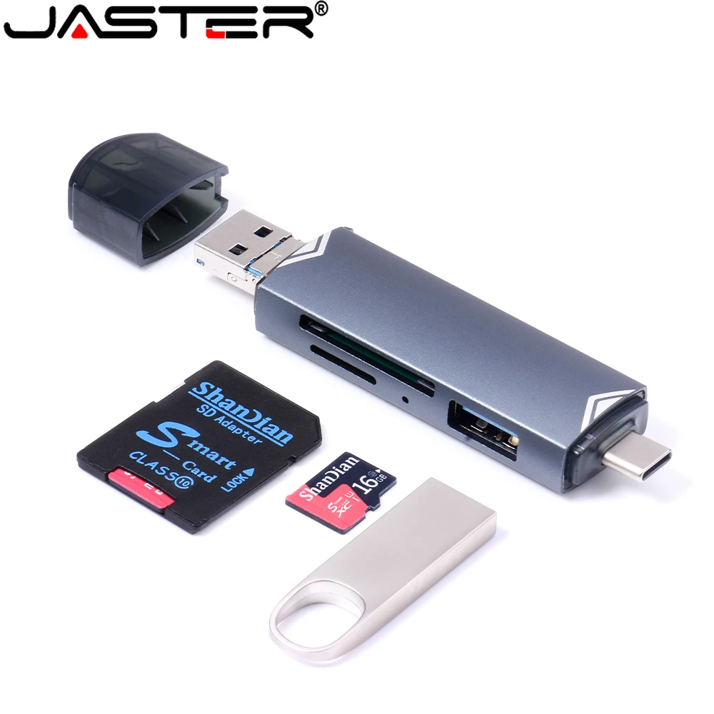 6-in-1 TYPE-C externer Speicher schwarz USB 3,0 Mini-Speicher karte Multifunktion kartenleser Stretch für Memory Stick Kartenleser